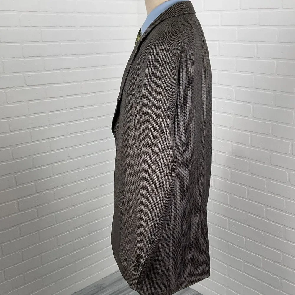Chaps Blazer Men 48L‎ Gray Gold Prince Edward Plaid Silk Career Classic Party